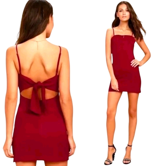 Lulus 'Toast To Life' Mini Dress Burgundy Open Back w/Wide Tie Hidden Zip Sz SM - Picture 14 of 14
